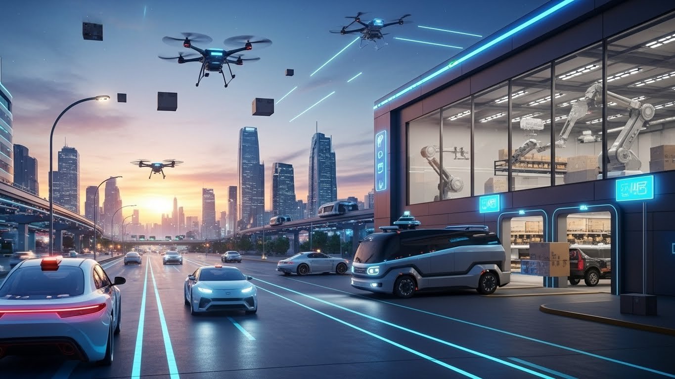 Read more about the article TheSteering Wheel is Disappearing: Revolutionizing Transportation & Logistics in the Age of Physical AI (with $5.71 Robots Autonomous Trucks & Air Taxis Audio Overview & Quiz)