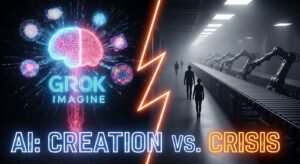 Read more about the article AI: Creation vs. Crisis, The Dual-Edged Sword: Grok Imagine’s Viral Success and The Echoes of Job Displacement  (With The Great AI Paradox, Creativity, Job Security, Our Adapting Future Audio Overview & Quiz)
