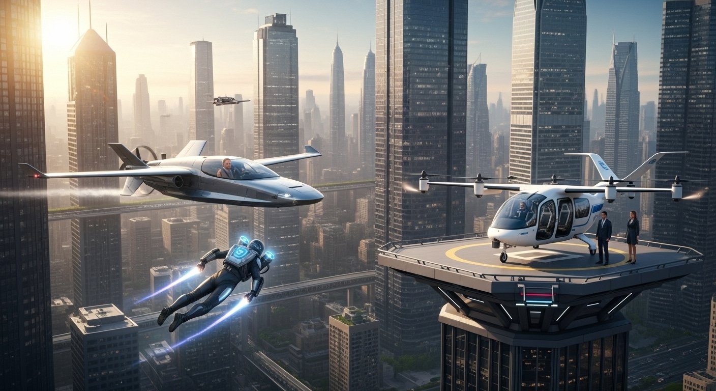 Read more about the article How Close Are We to Sky Commuting? The Real Jetpacks and Flying Cars & eVTOL (With Air Taxi, Flying Car, eVTOLs & Jetpacks Sky Commuting Dreams Grounded Audio Overview & Quiz)